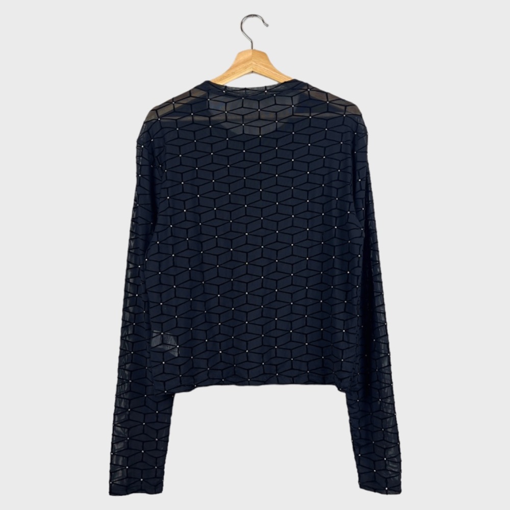 SHEIN Black Geo Mesh Long Sleeve T-Shirt - Picture 2 of 10